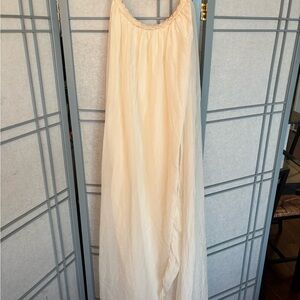 Women's Cream Maxi Dress - Elegant Neckline
